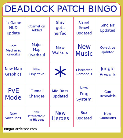 Deadlock Sept. Update Bingo Card