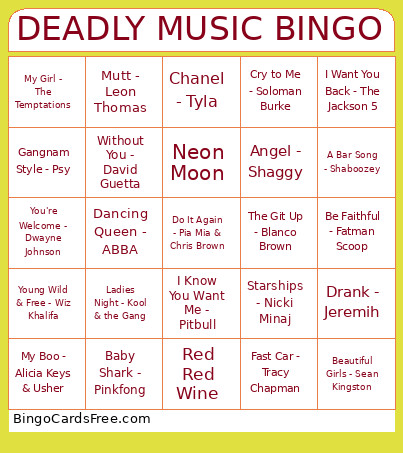 DEADLY MUSIC Bingo Card