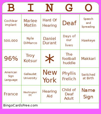 Deaf Bingo Card