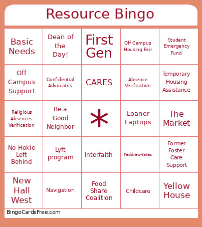Dean Of Students Bingo Card