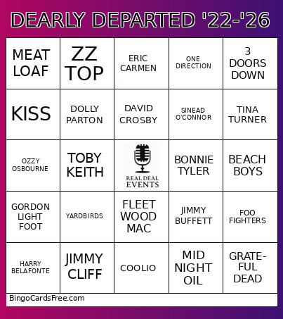DEARLY DEPARTED '22-'26 Bingo Card