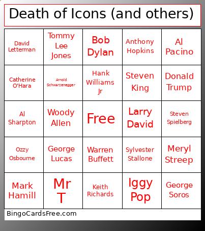 Death of Icons (and others) Bingo
