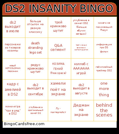 DEATH STRANDING 2 Special Panel At SXSW Bingo Card 2