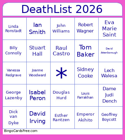 DeathList 2026 Bingo Card