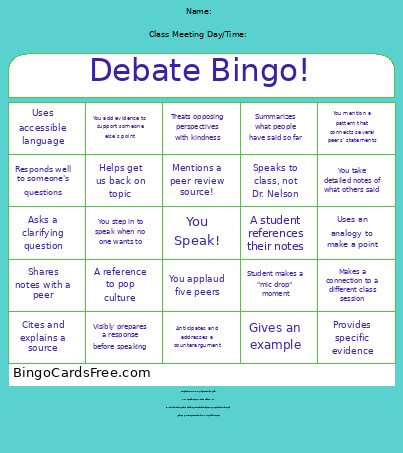 Debate ! Bingo Card