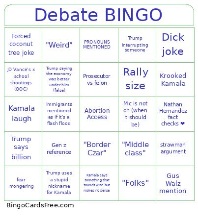 Debate Bingo Card