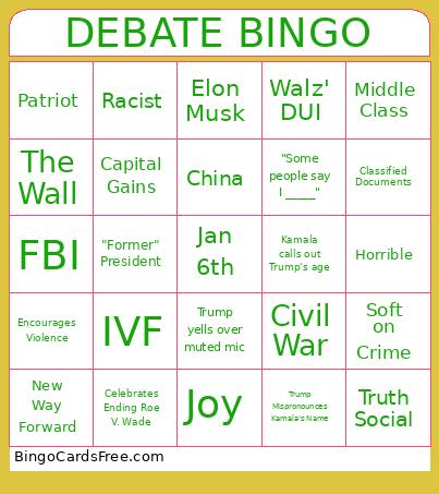 DEBATE Bingo Card 2