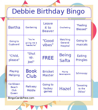 Debbie Birthday Bingo Card