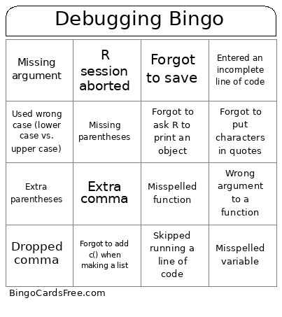 Debugging Bingo Card