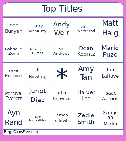 Dec Inhouse Top Titles Bingo Card