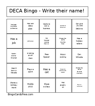 DECA - Write Their Name! Bingo Card