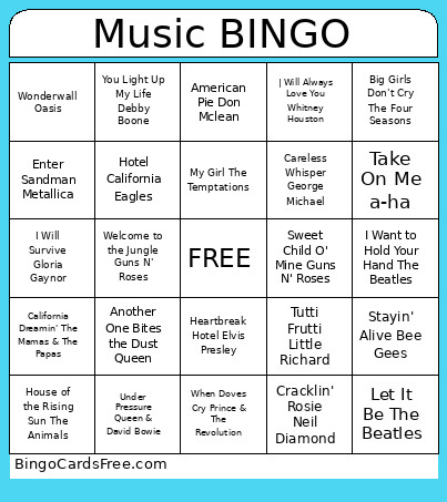 Decades Bingo Card