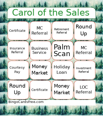 December Incentive Bingo Card