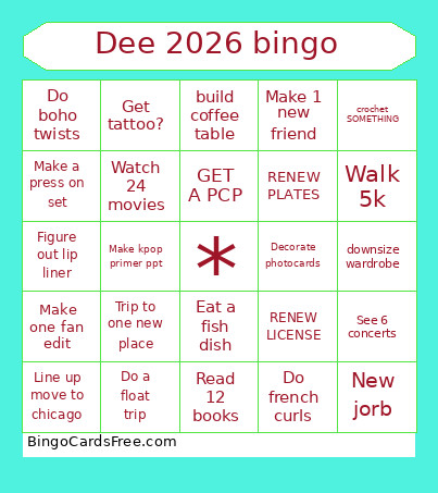 Dee 2026 Bingo Card