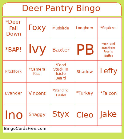 Deer Pantry Bingo Card