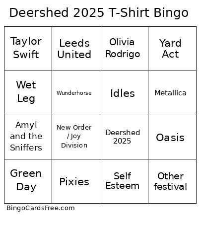 Deershed 2025 T-Shirt Bingo