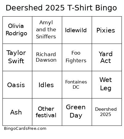 Deershed 2025 T-Shirt Bingo