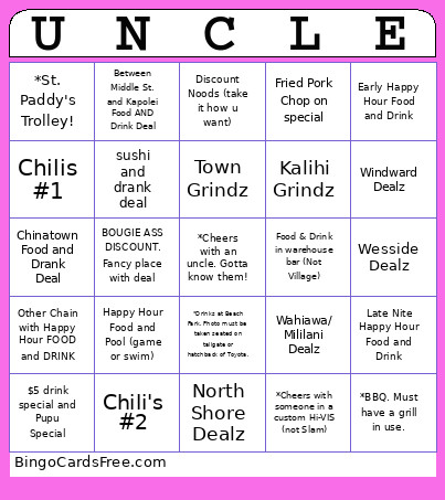 Degenerate Bingo Card