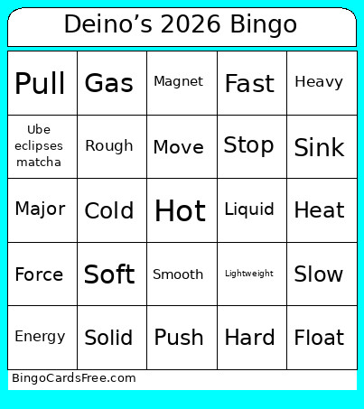 Deino’s 2026 Bingo Card