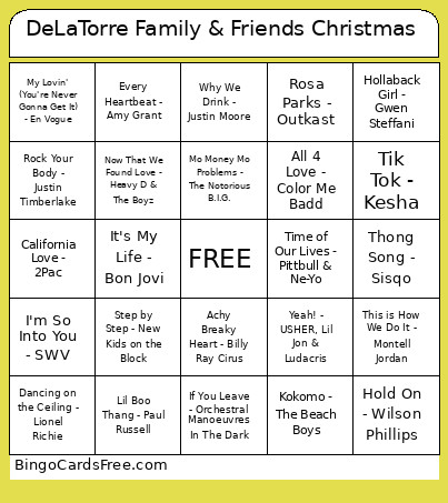 DeLaTorre Family & Friends Christmas Bingo Card