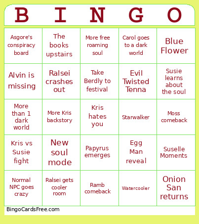 Deltarune 5 Bingo Card