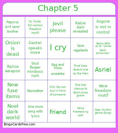 Deltarune 5 Bingo Card