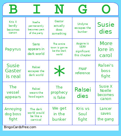 Deltarune Bingo Card