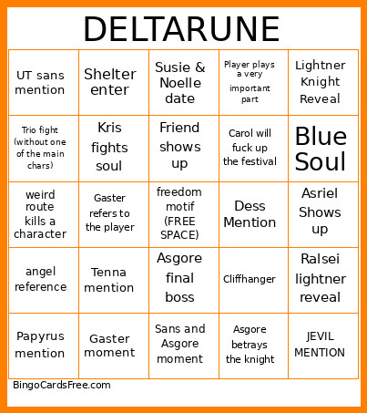 Deltarune Bingo Card