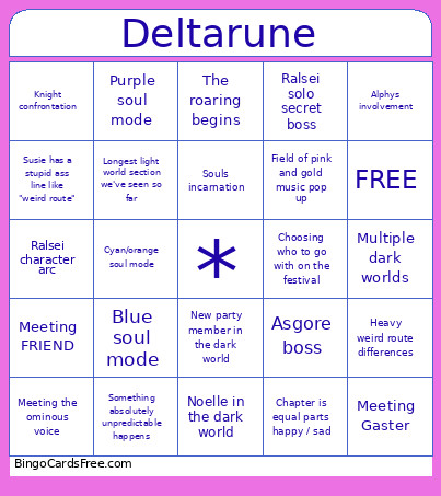 Deltarune Bingo Card