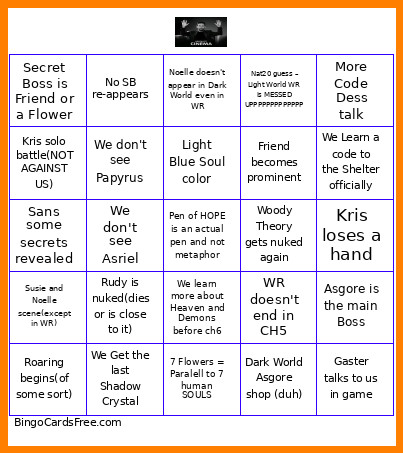 Deltarune Bingo Card