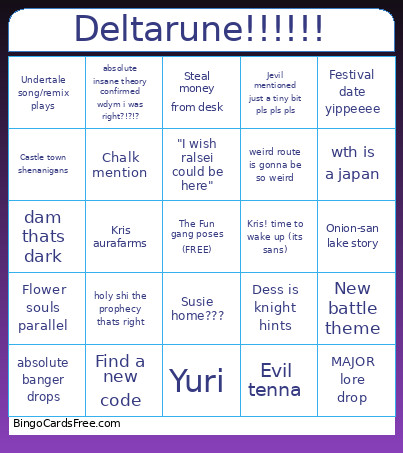 Deltarune!!!!!! Bingo Card