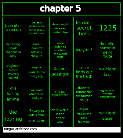 Deltarune Bingo Card
