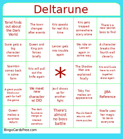 Deltarune Bingo Card