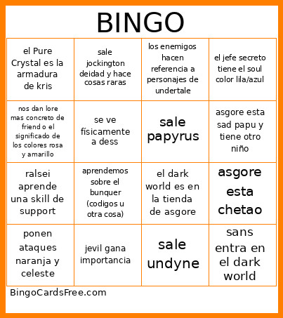 Deltarune Bingo Card