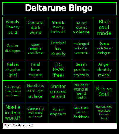 Deltarune Bingo Card 2