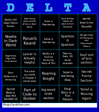 Deltarune Bingo Card