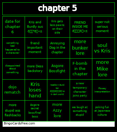 Deltarune Bingo Card