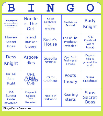 Deltarune C5 Predictions Bingo Card
