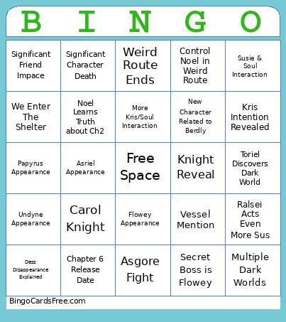 Deltarune Ch 5 Bingo Card