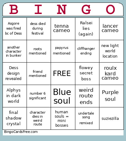 Deltarune Ch 5 Bingo Card