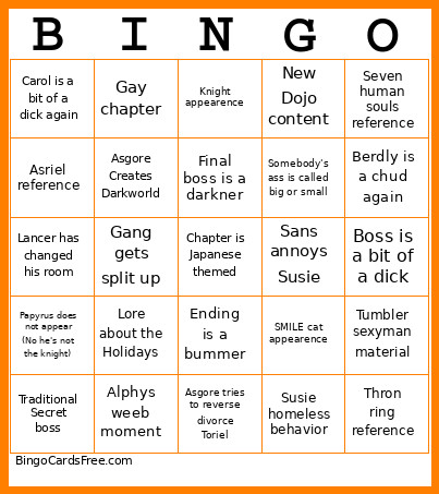 Deltarune Ch.5 Bingo Card