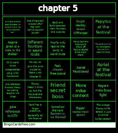 Deltarune Ch 5 (Jestro’s) Bingo Card