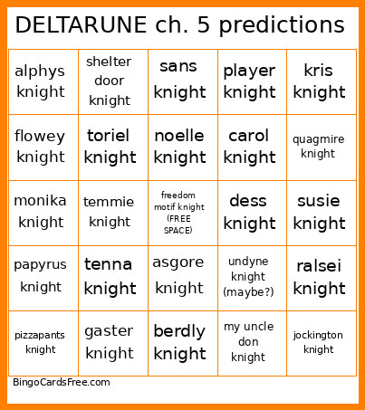 DELTARUNE Ch. 5 Predictions Bingo Card