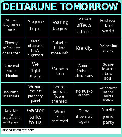 Deltarune Ch. 5 Predictions Bingo Card