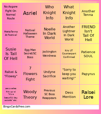 Deltarune Ch5 Bingo Card