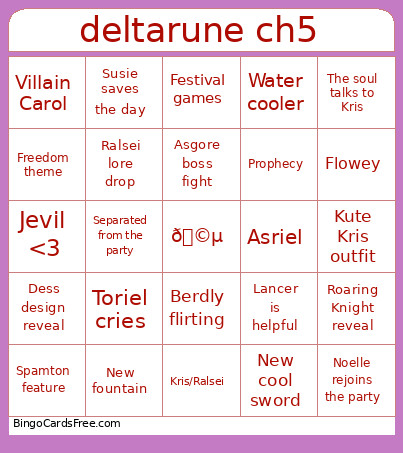 Deltarune Ch5 Bingo Card 2