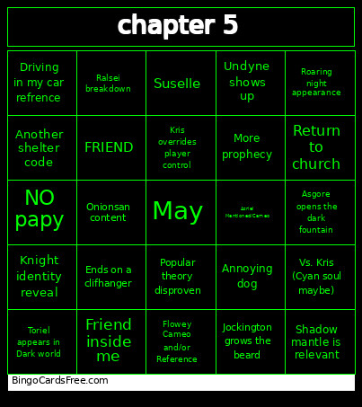 Deltarune Ch5 Bingo Card
