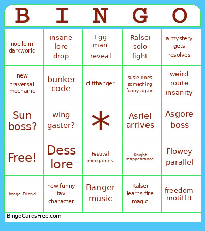 Deltarune Ch5 For TOMORROW Bingo Card