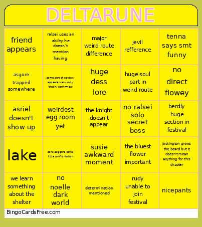 Deltarune Ch5 Prediction Bingo Card