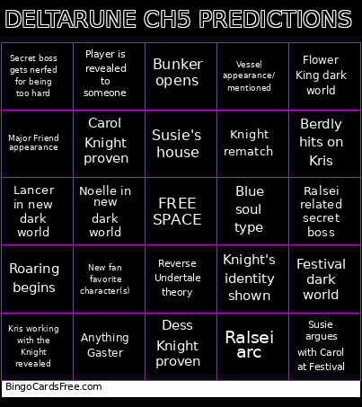 Deltarune Ch5 Predictions Bingo Card 2